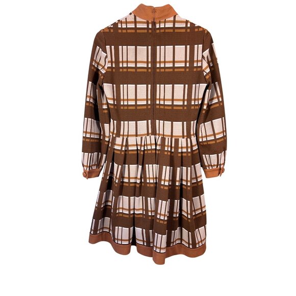 VTG 60’s Promenade MOD Brown Plaid Dress Made In Italy Sz 10 Brady Bunch Retro - Picture 2 of 13